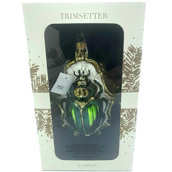 Vintage Large Glass Green‎ Scarab Bug Ornament Trimsetter, Poland NIB - Picture 1 of 8